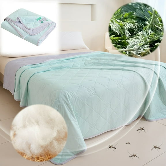 Summer Ice & Mugwort Cooling Quilt, Lightweight AC Blanket - Machine Washable, Single & Double Sizes, Heat-Dissipating for Hot Nights, Natural Sleep Aid