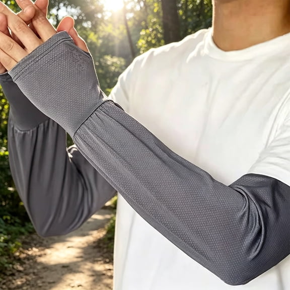 Summer Ice Silk Sun Protection Arm Sleeves - UPF 50+ Cooling UV Shield for Driving, Cycling & Outdoor Sports, Breathable, Sweat-Wicking Polyester Fabric with Thumb Holes