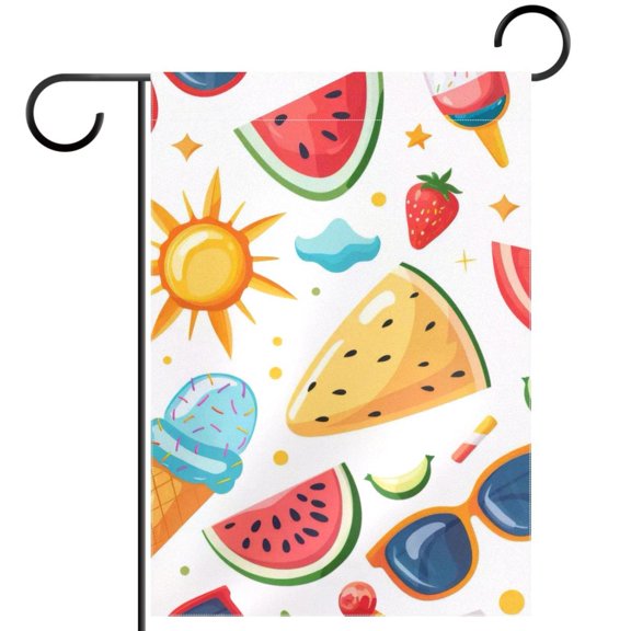 Summer Icons Ice Cream Watermelon Sunglasses Sun Pattern Double Sided Garden Flag Decorative Weather Resistant Yard Flag, Large DIY Vertical Flag for Farmhouse Patio Lawn, 28x40 Inch