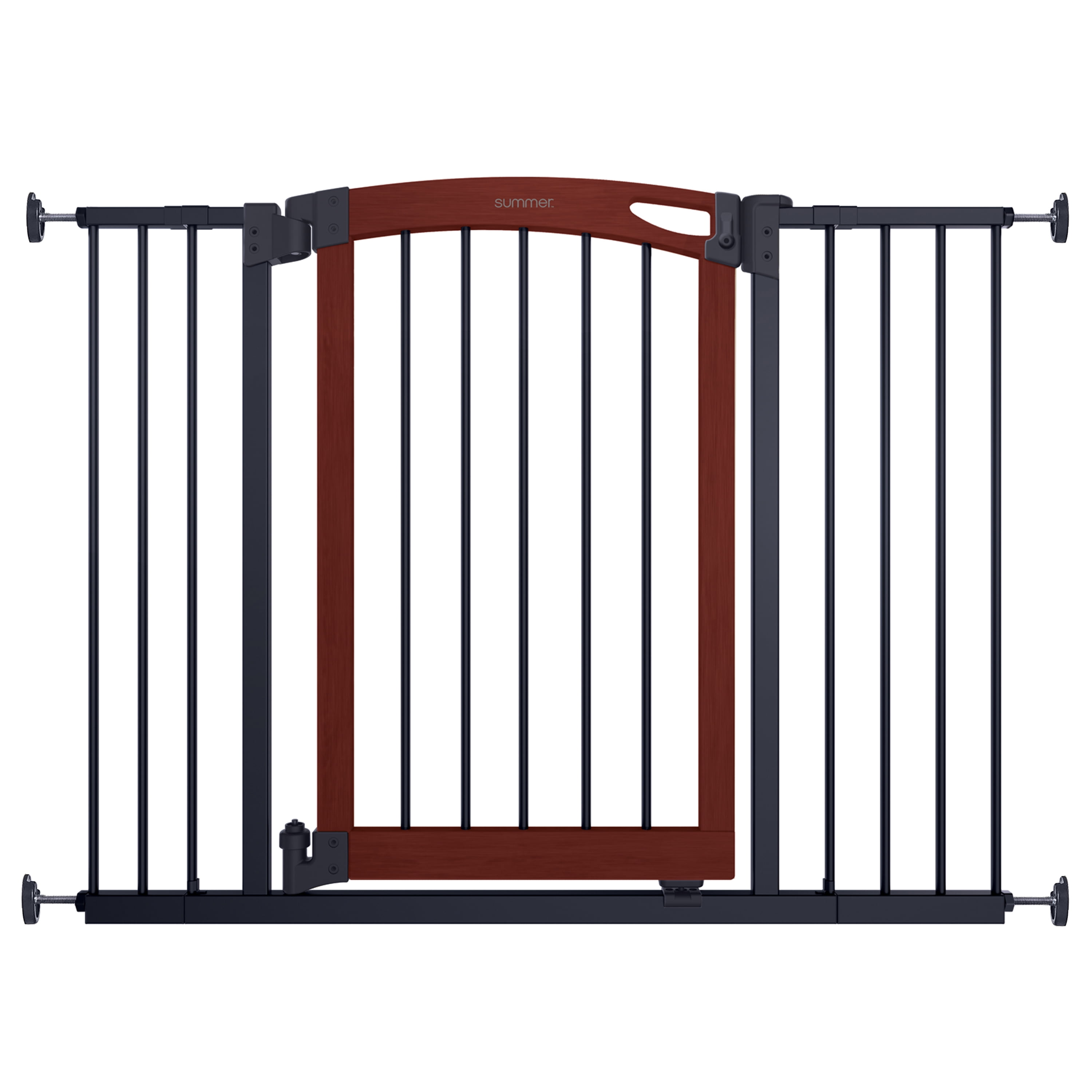 30" Tall Cherry Stain Solid Wood and Charcoal Gray Metal Baby Gate