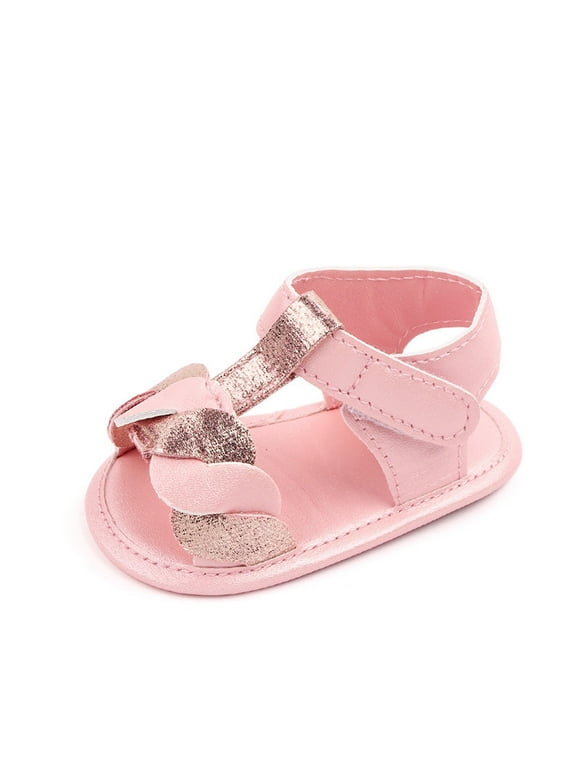 Summer Infant Girls' Cute Flowers Non Slip Walking Flat Shoes Pink 0 Months-3 Months