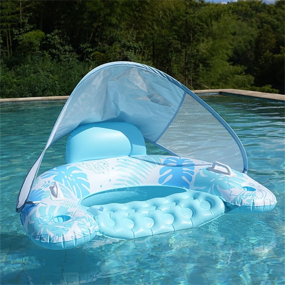 Summer Inflatable Deckchair Pool Party Floating Bed with Sunshade - Plastic Lounger for Lakes & Beaches, Quick Inflation, Durable Construction for Ultimate Water Relaxation