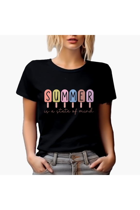 Summer Is a State of Mind feat. Popsicle Art Merch Gift, Black T-Shirt, Small