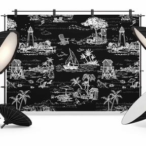 Summer Island Photography Backdrop 7x5FT, Ocean Lighthouse Tropical Plants Black Photo Backdrops, Background for Photography Studio Photo Studio Background, Back Drop for Photoshoot