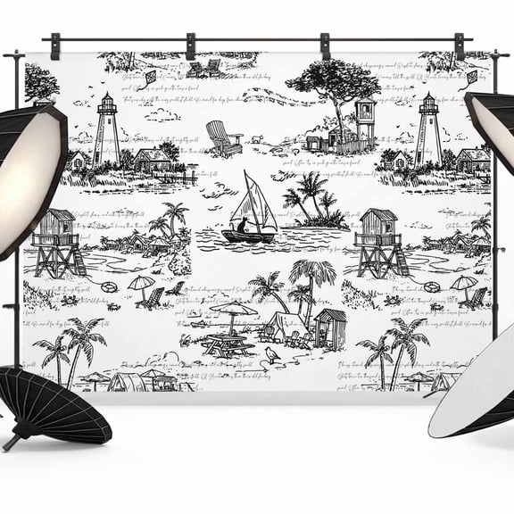 Summer Island Photography Backdrop 7x5FT, Ocean Lighthouse Tropical Plants Photo Backdrops, Background for Photography Studio Photo Studio Background, Back Drop for Photoshoot