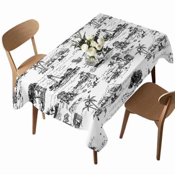 Summer Island Rectangle Tablecloth Ocean Lighthouse Tropical Plants Waterproof Wrinkle Free Soft Table Cloth Spill-Proof Washable Table Cover for Dining Party Picnic 60 x 84 Inch