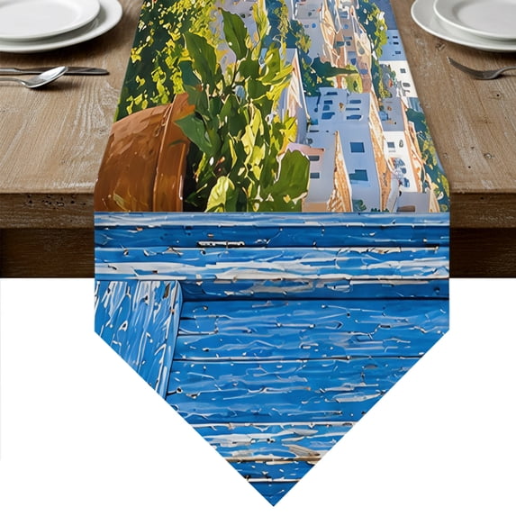 Summer Island Table Runner Linen Burlap Table Runner 72 Inches Long Coastal Flowers Beach Sea View Dresser Scarves for Kitchen Island Coffee Dining Room Party Wedding Holiday Decoration 13"x72"