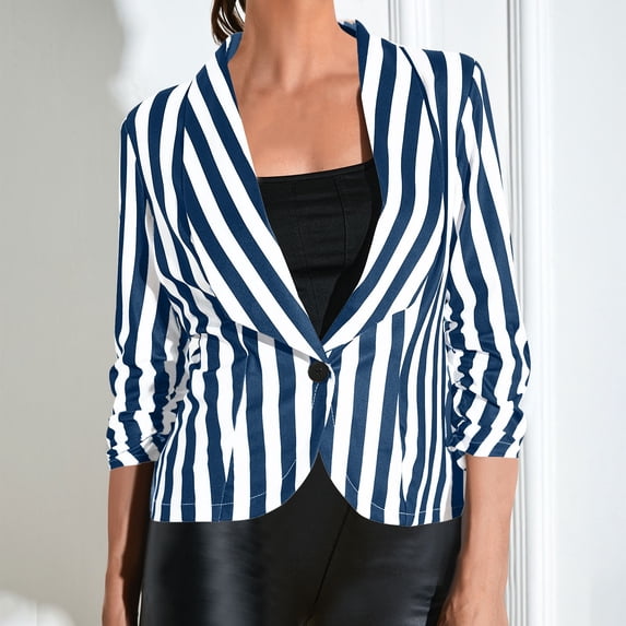 Summer Jackets For Women Striped Three Quarter Sleeve Lightweight Casual Fashion Jacket For Airy Warm Weather Layering Spring Jackets For Women