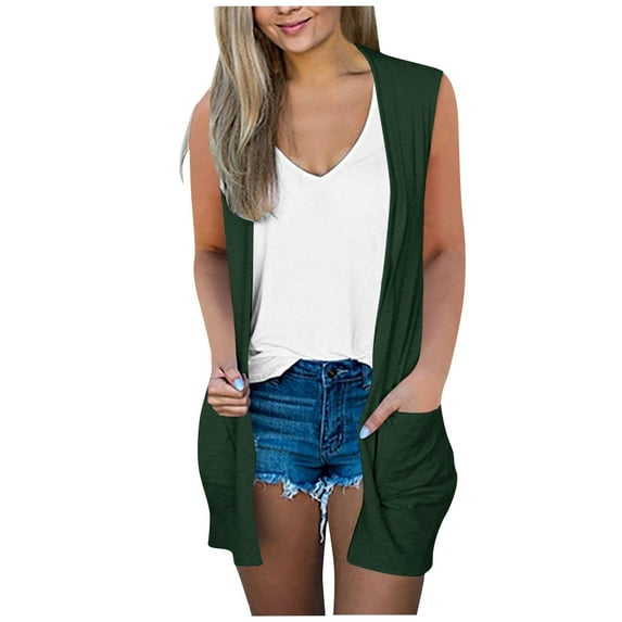 Summer Jackets for Women Casual New Women's Sleeveless Cardigan Lightweight Loose Summer Casual Open Front Long Sweaters Vests with Pockets Army Green XXL