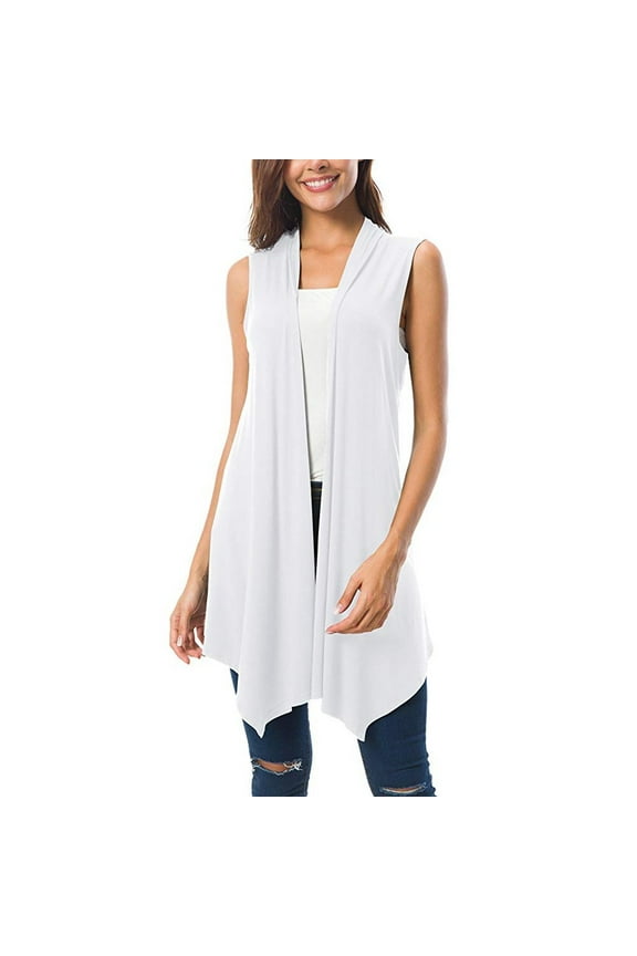 Summer Jackets for Women New Women's Sleeveless Cardigan Summer Open Front Vests Lightweight Coat Trendy High Low Hem Cover up Tops White M