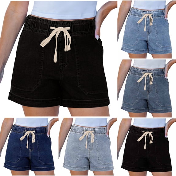 Summer Jean Shorts For Womens Plus Size Fashion Loose Drawstring Denim Shorts with Pockets Trendy Shorts