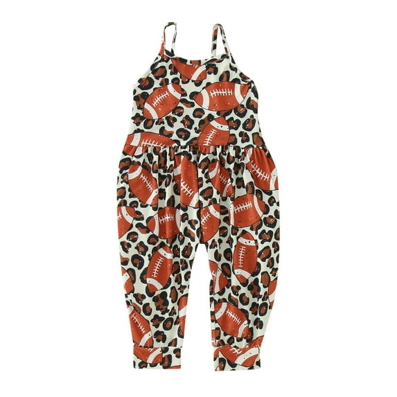Summer Jumpsuit For Boys Football Letter Print Sleeveless Romper Loose Fit Pants With Pocket B Girl Bodysuit Clothes 4-5T