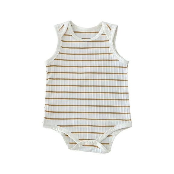 Summer Jumpsuit For Toddler Sleeveless Stripes Tank Top Breathable Comfy Lightweight One Piece Oneises Bodysuit (6 Months, Yellow)