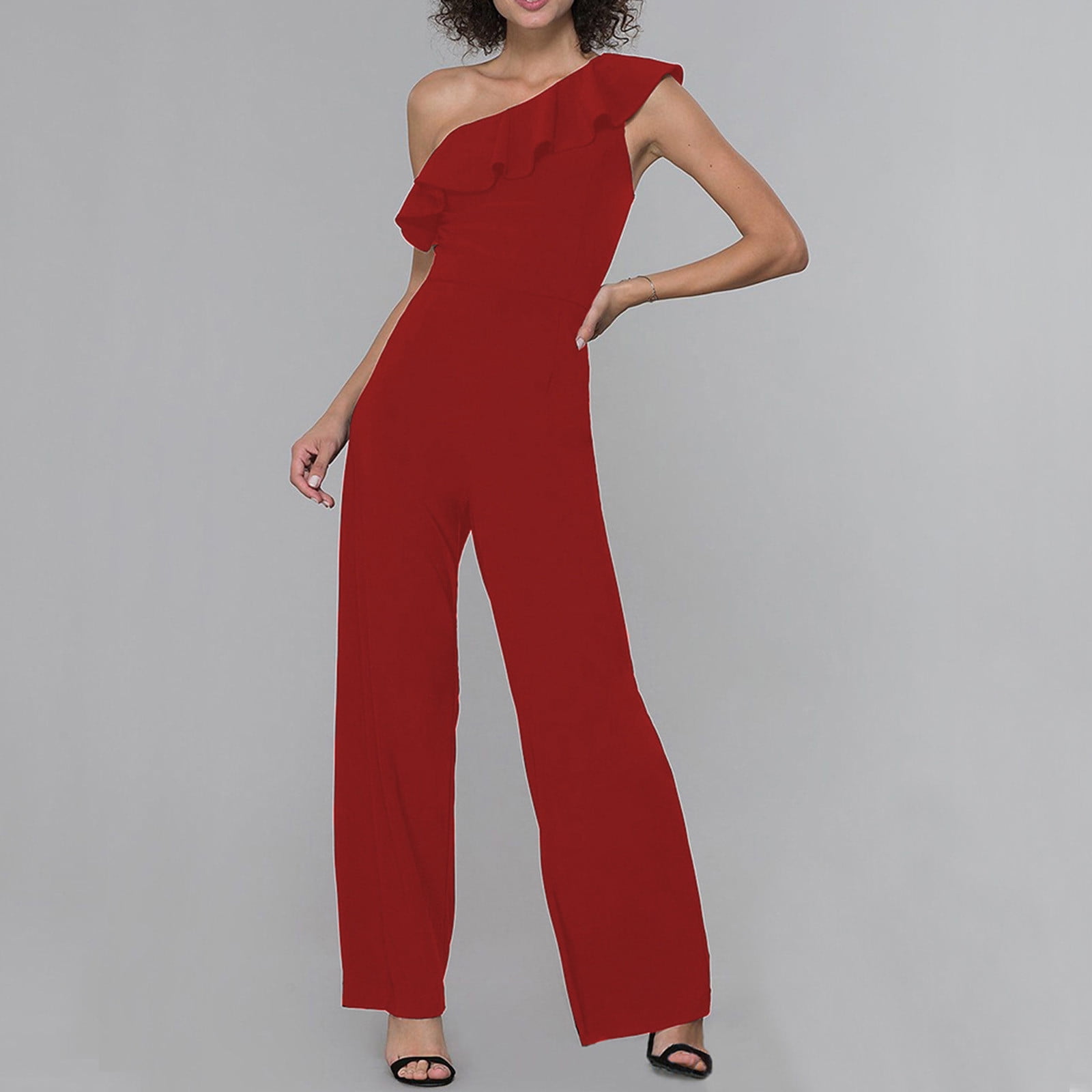 Summer Jumpsuit for Women Dressy Ruffle One Shoulder High Waist