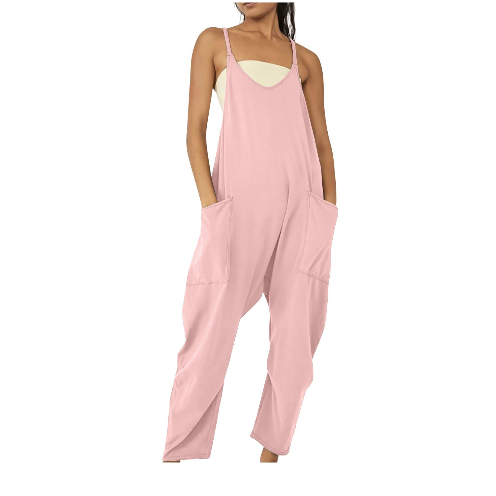 Summer Jumpsuits Linen Blend Baggy Sleeveless Harem Long Romper Pants Onesies Pocketed Comfy Overall Playsuits Walmart