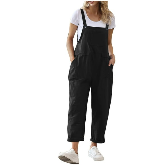 Summer Jumpsuits Sevevn Womens Fashion Summer Solid Colour Pocket Casual Sleeveless Suspender Jumpsuit