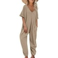 thumbnail image 1 of Summer Jumpsuits for Women Casual Fashion Plus Size V Neck Loose Pockets Strap Waistband Jumpsuit Short Sleeve Sling Jumpsuitit Gift for Women Up to 65% off!, 1 of 7