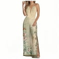 thumbnail image 1 of Summer Jumpsuits for Womens Dressy Slit Hem Overalls One Piece Outfits Adjustable Backless Halter Wide Leg Pants Rompers Trendy Daisy Printed Jumpsuit Going Out Beach Romper, 1 of 6