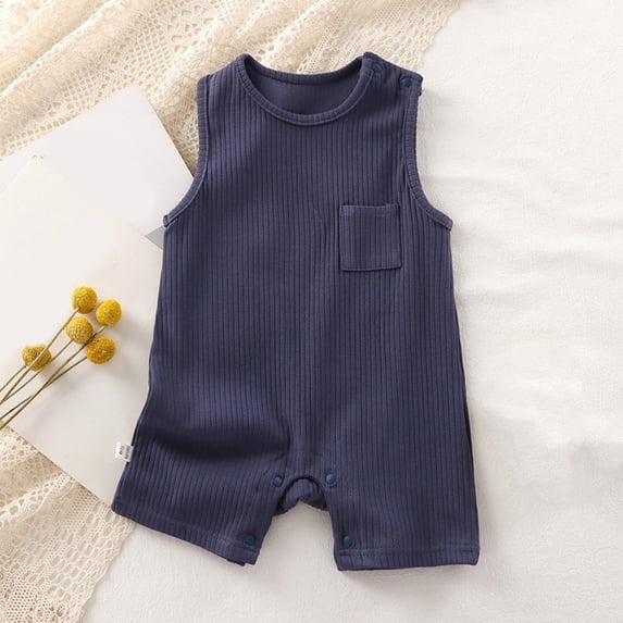 Summer Jumpsuits for Baby Boys Children's Solid Color Round Neck Sleeveless Jumpsuit Baby Summer Breathable Bag Fart Jacket 3-6 Month Girl Clothes