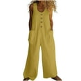 thumbnail image 1 of Summer Jumpsuits for Women Button Down Sleeveless Casual Jumpers Loose Wide Legs Rompers Overalls with Pockets, 1 of 7
