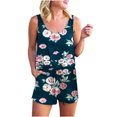thumbnail image 1 of Summer Jumpsuits for Women Casual Comfy Round Neck Sleeveless Tank Tops Drawstring Shorts Rompers with Pockets, 1 of 6