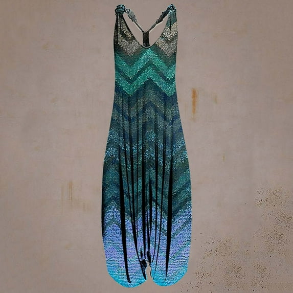 Summer Jumpsuits for Women Casual Fashion Plus Size Boho Print Romper Long Playsuit Strapless Sleeveless Jumpsuit Gift for Women Up to 65% off!