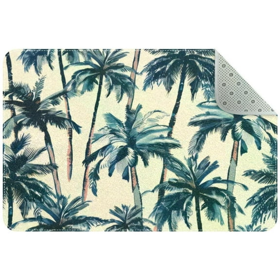 Summer Jungle Palms Tree Pattern Small Area Rug, Non-Slip Door Mat Indoor Floor Mat, Washable Kitchen Rug Entrance DMat for Bedroom Living Room