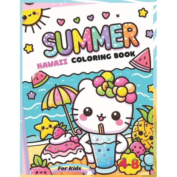 Summer Kawaii Coloring Book For Kids Age 4-8: 50 Irresistibly Cute Kawaii Illustrations for children, (Paperback)