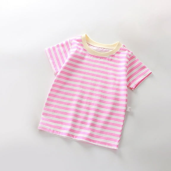 Summer Kid's Short Sleeved T Shirt Pure Cotton Single Baby Base Shirt Outdoor Travel Striped Multi Color Optional for Boys and Girls