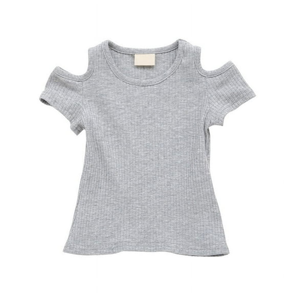 Summer Kids Baby Girls Candy Color Off-shoulder Short Sleeved T-shirt Cotton Clothes Tops
