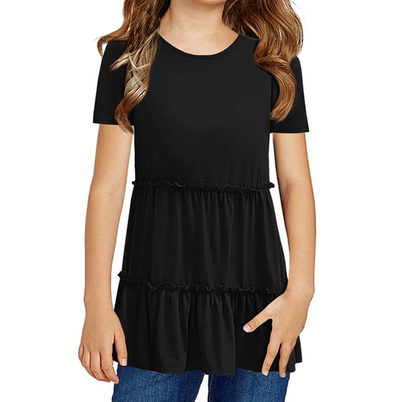 Summer Kids Children Short Sleeved Girls Flared Shirt