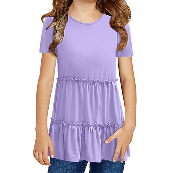 Summer Kids Children Short Sleeved Girls Flared Shirt