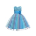 thumbnail image 1 of Summer Kids Dress Flower Sequins Round Collar Sleeveless One-Piece Sundress, 1 of 3