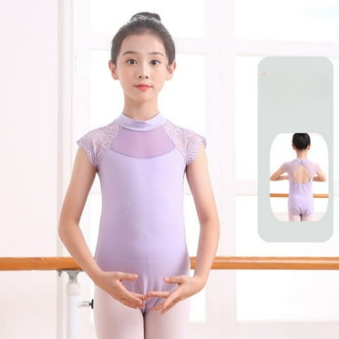 Summer Kids Girls Ballet Leotard Short Sleeve Backless Lace Tops Pink White Black Danewear Performance Costumes