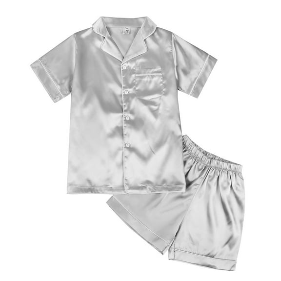 Summer Kids Girls Boys Satin Silk Short Sleeve Blouse Tops+ Shorts Sleepwear pajamas Set