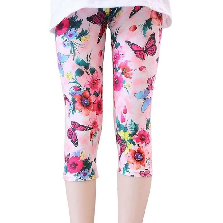 Summer Kids Girls Printed Capri Cropped Leggings Children Milk