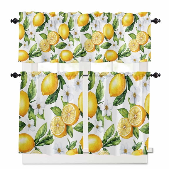 Summer Kitchen Curtains Valances and Tiers Set of 3, 24 Inch Length Tier Curtains and Valance Rod Pocket Valance Curtains Set for Kitchen Bathroom Small Windows