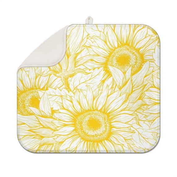 Summer Kitchen Dish Drying Pad with Sunflower Design Microfiber Foldable Rack Mat Absorbent Floral 16x18 Inch