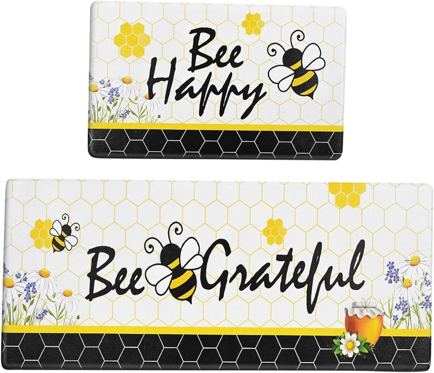Bee Kitchen Rug Summer Kitchen Mats Set of 2, Bee Day Sunflower Kitchen Rugs Mats with ...