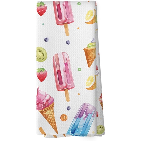 Summer Kitchen Towels - Seasonal Holiday Summer Dish Towels Gifts for Girls, Ice Cream Ice Pop Fruit Decorative Absorbent Dishcloths Hand Towels for Kitchen Decor 18x26 Inches