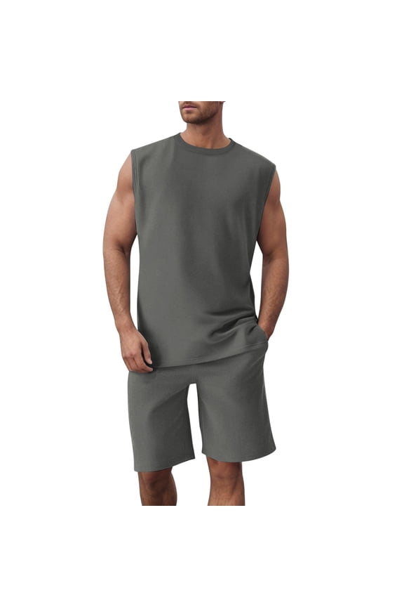 Summer Knit Sleeveless Vest And Shorts Sports Suit Casual Thin Top Solid Color Vest Two Piece Set