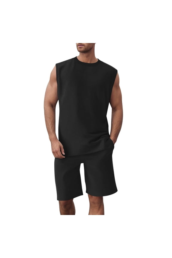 Summer Knit Sleeveless Vest And Shorts Sports Suit Casual Thin Top Solid Color Vest Two Piece Set