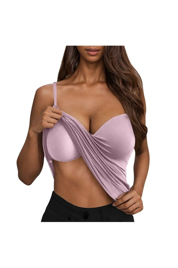 Summer Knitted Stripe Top for Women Summer Round Neck Sleeveless Shirts Solid Basic Camisole Wire-Free Support Push-Up Top Slim Fitted Loungewear Beach Vest Build In Bras