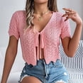 thumbnail image 1 of Summer Lace Up Hollowed Out Short Sleeved Knitted Cardigan Vacation Navel Sun Shirt Thin plus Size Cardigans Sweater Duster Light Weight Sweaters Moth Cardigan Thin Sweater Cardigan Sweater Formal, 1 of 7