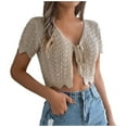 thumbnail image 1 of Summer Lace Up Hollowed Out Short Sleeved Knitted Cardigan Vacation Navel Sun Shirt Travel Clothes Upf 50 Long Sleeve Women, 1 of 8