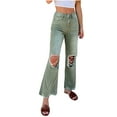 thumbnail image 1 of Summer Ladies Denim Pants Clearance AKAFMK Women's Wide Leg Jeans,Women's Ripped Straight Tube Loose Temperament Versatile Washed Casual Pants Jeans, 1 of 4