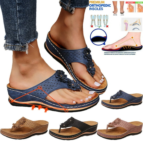 Summer Ladies Flip-Flops Wedge Heel Slippers Sandals Casual Flip Flops Women's Shoes Brown qILAKOG Size 4.5