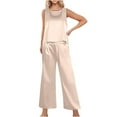 thumbnail image 1 of Summer Ladies Nightwear Clearance AKAFMK Sleepwear for Women Pajama Set,Women's Silk Satin Pajama 2 Piece Outfits Sleeveless Tank Crop Top And Wide Leg Pants Set With Pockets, 1 of 4