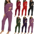thumbnail image 1 of Ladies Nightwear Akafmk Women's Pajama Sets, Cotton Pajamas for Women Set, Fashion Woman Casual Solid Round Neck Home Top Long Sleeve Top Long Pant Pajama Set, 1 of 4