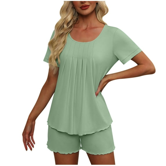 Ladies Nightwear Akafmk Women's Pajama Sets, Cotton Pajamas for Women Set, Fashion Women's Solid Color Short Sleeved Shirt Pants Casual Home Wear Pajama Set